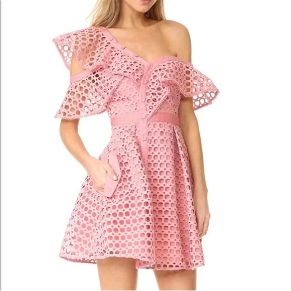 Self portrait asymmetric pink frill flutter ruffle mini dress - Picture 1 of 16